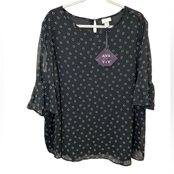 Ava & Viv bell sleeve blouse sheer black size 3X - Picture 1 of 12